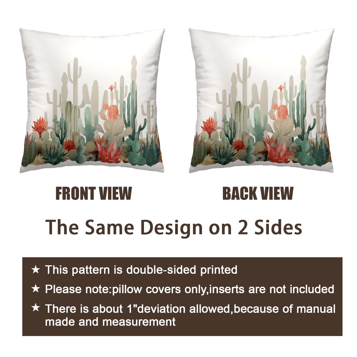 Wnoesat Cactus Throw Pillow Covers Tropical Plants Cactus Decorative Pillow Cases 18x18 Set of 2 Desert Green Succulent Prickly Pear Pillowcase Summer Outdoor Cushion Cover for Home Couch Sofa