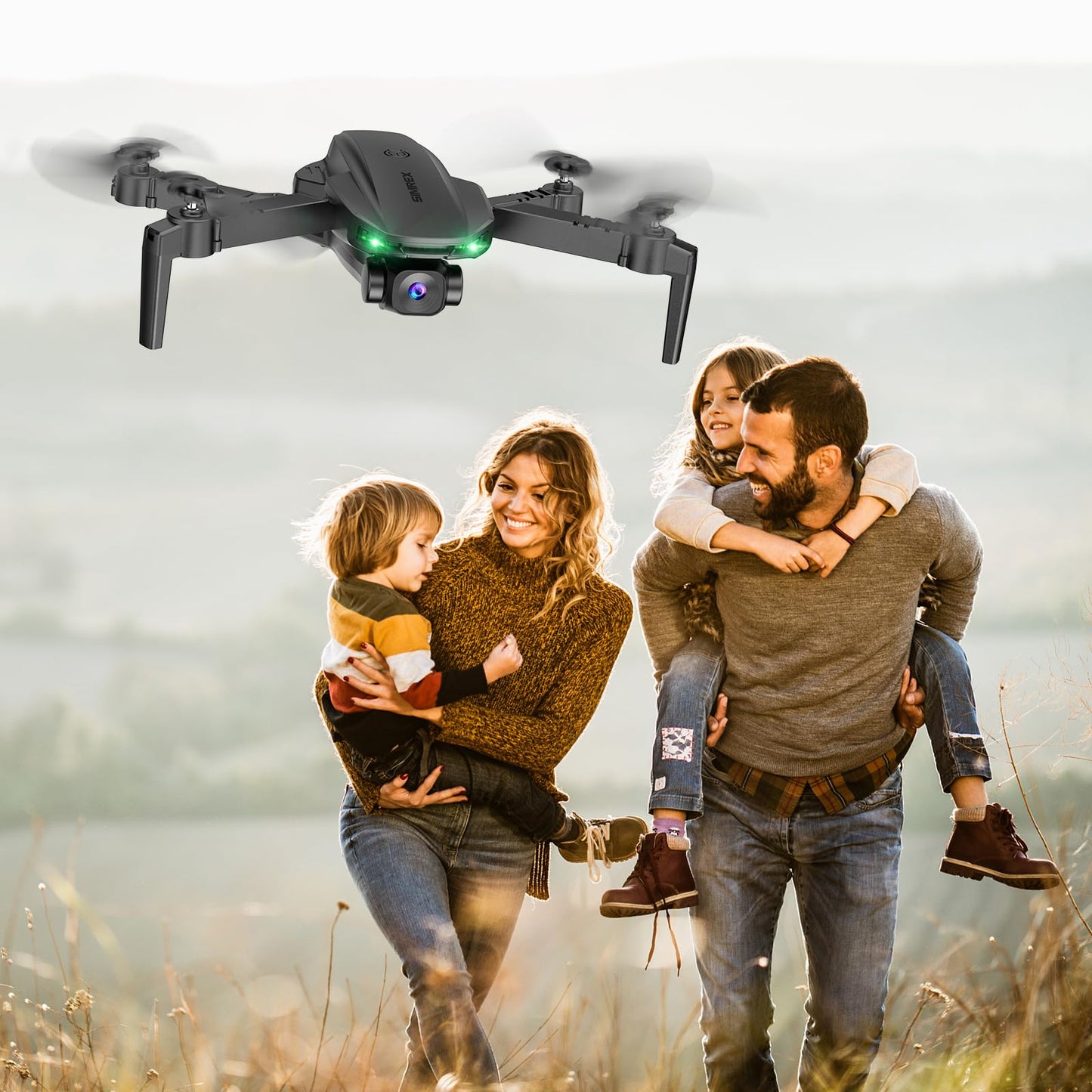 SIMREX Drone With 1080P Camera for Kids Adults, Mini RC Quadcopter Foldable, One Key Start, Waypoint Fly, Headless Mode, Auto-Follow, 3D Flip, 3 Speeds, 2 Batteries, Easy for Beginners, Black