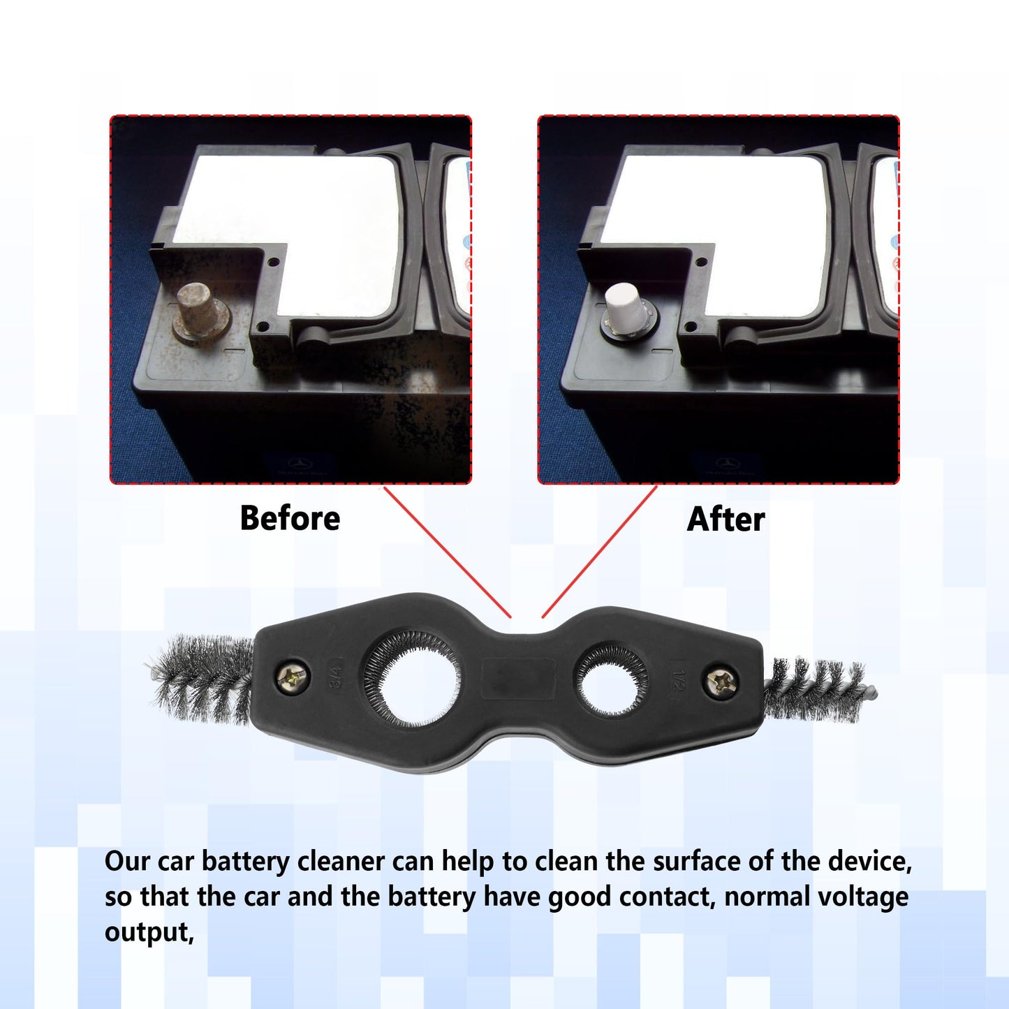 Stacool Car Battery Terminal Cleaner,Stainless Steels 4-in-1 Battery Post Cleaner for Post Adapter & Clamps,Multi-Purpose Car Cleaning Accessories (Black)