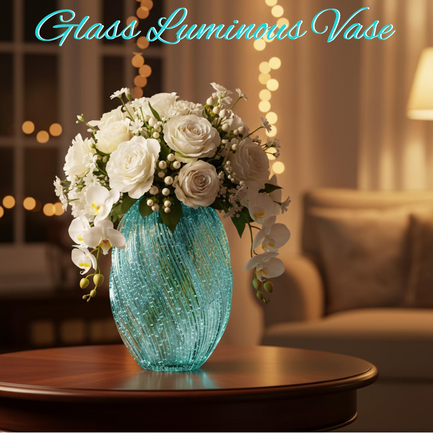 Ferrochef Handmade Glass Flower Vase Luminous Waves Decorative Modern Art Mouth Vase Home Decor Rustic Floral Arrangement Centerpiece for Living Dining Room Fireplace(Oval)