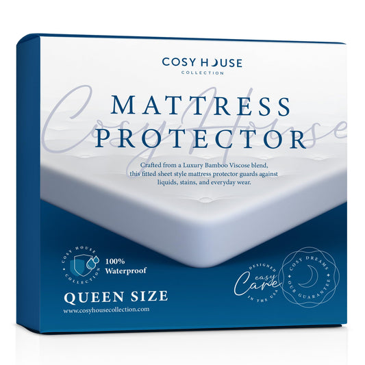 Cosy House Collection Luxury Mattress Protector - Blend of Rayon Derived from Bamboo - Master Bedroom Essentials - Ultra Soft Comfort, Stays Cool & Quiet - Premium Fitted Sheet Style (Queen) White
