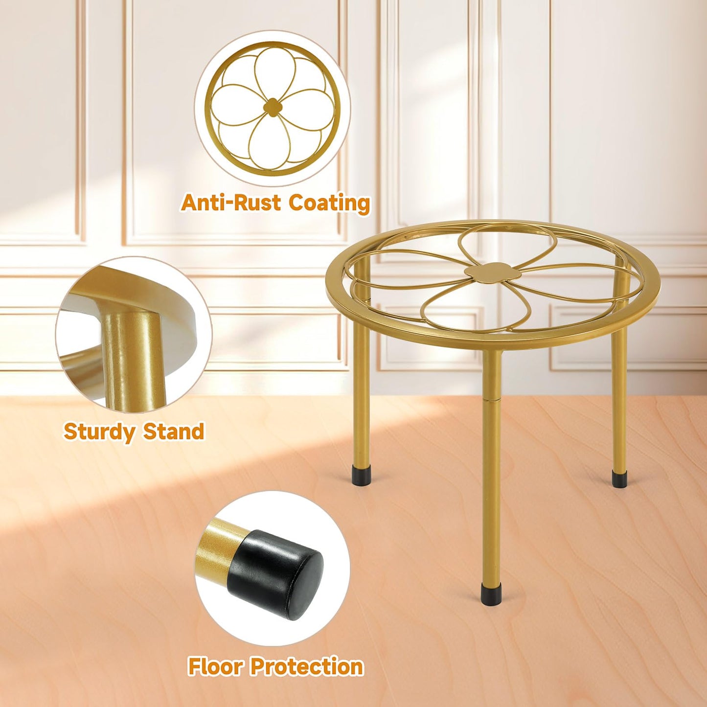 Amaoot 5 Pack Metal Plant Stand, Anti-Rust Iron Plant Stands for Indoor and Outdoor, Heavy Duty Flower Pot Stands for Multiple Plant, Black Potted Plant Holder for Garden Home (5 Pack Gold)