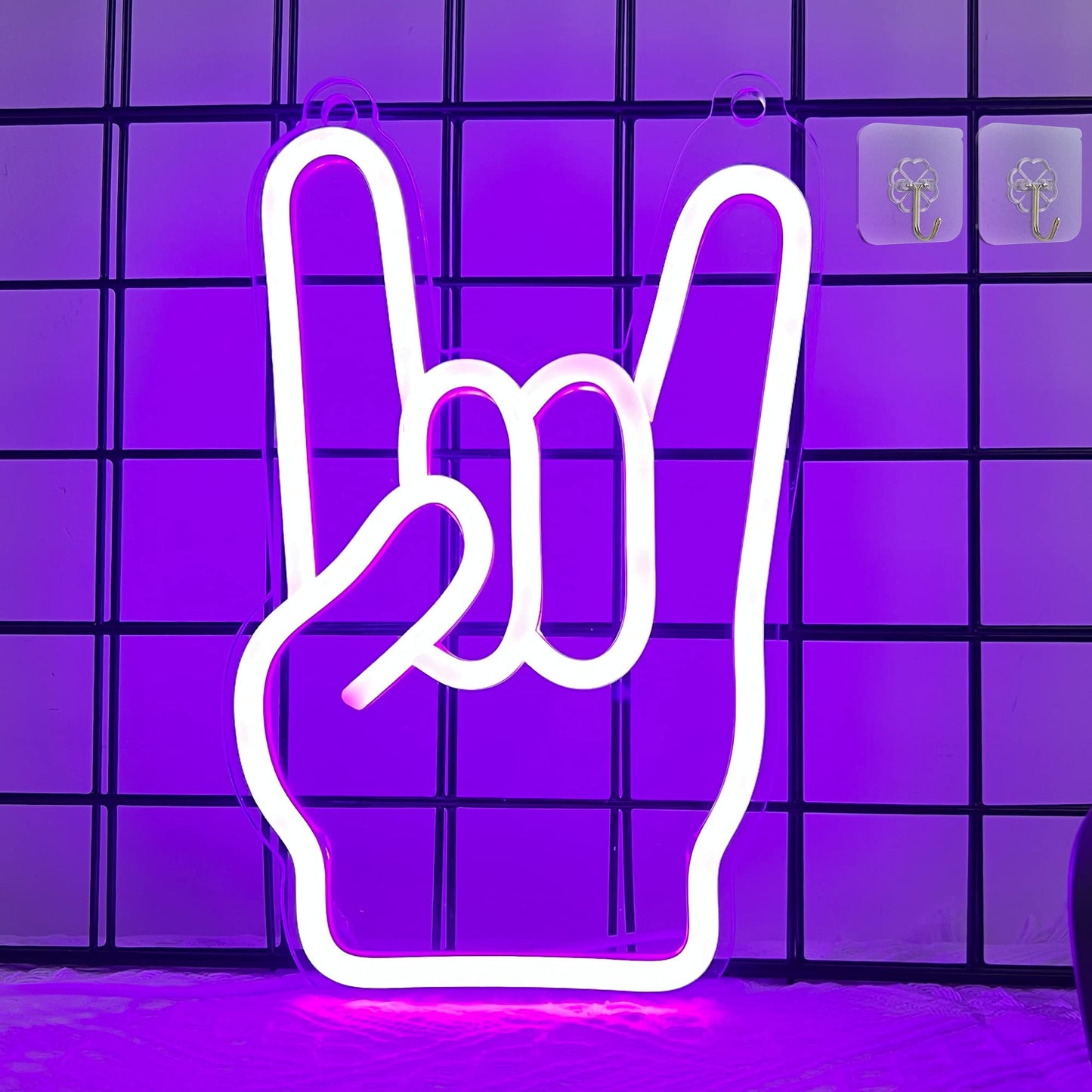 Attivolife Rock Hand Shaped Neon Light, Gamer Wall Decor LED Neon Signs with Dimmable, USB Powered for Bar Christmas Birthday Home Party Gifts