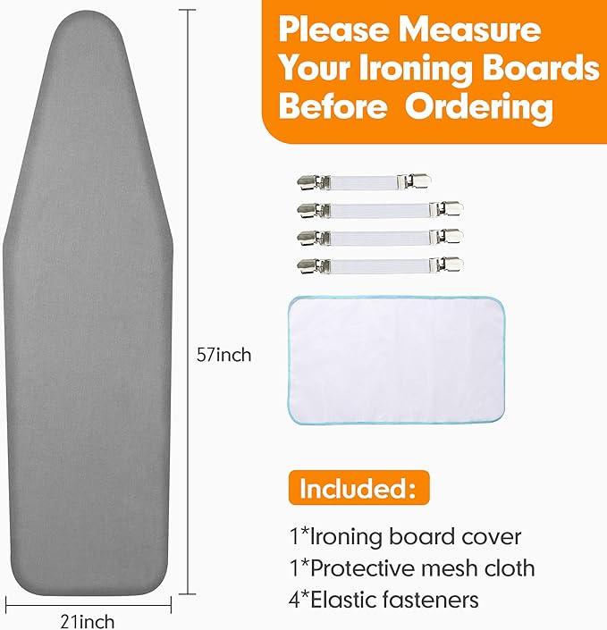 Ironing Board Cover and Pad, 21x54 Extra Large Thick Iron Padding, Scorch &