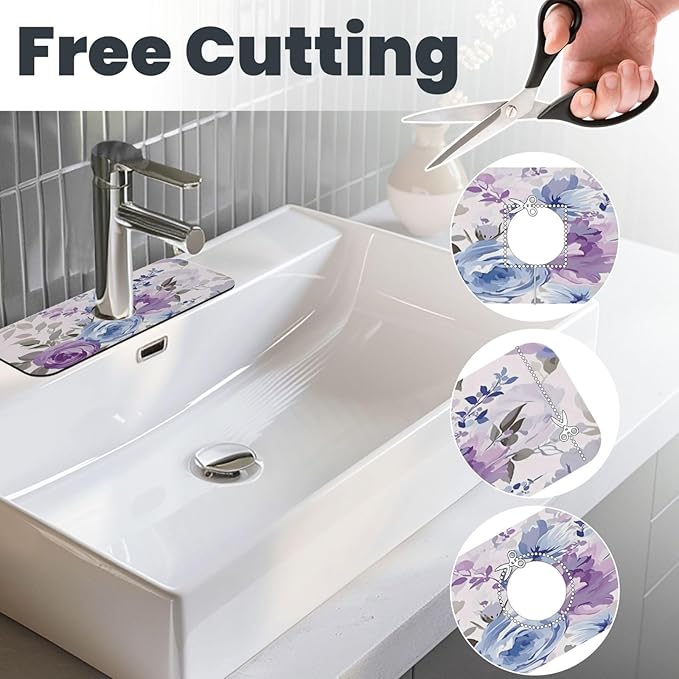 Lavender Flowers Kitchen sink faucet pad, strong water absorption, anti slip
