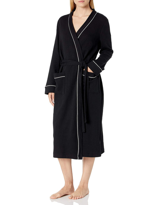 Amazon Essentials Women's Lightweight Waffle Full-Length Robe (Available in Plus Size), Black, XL
