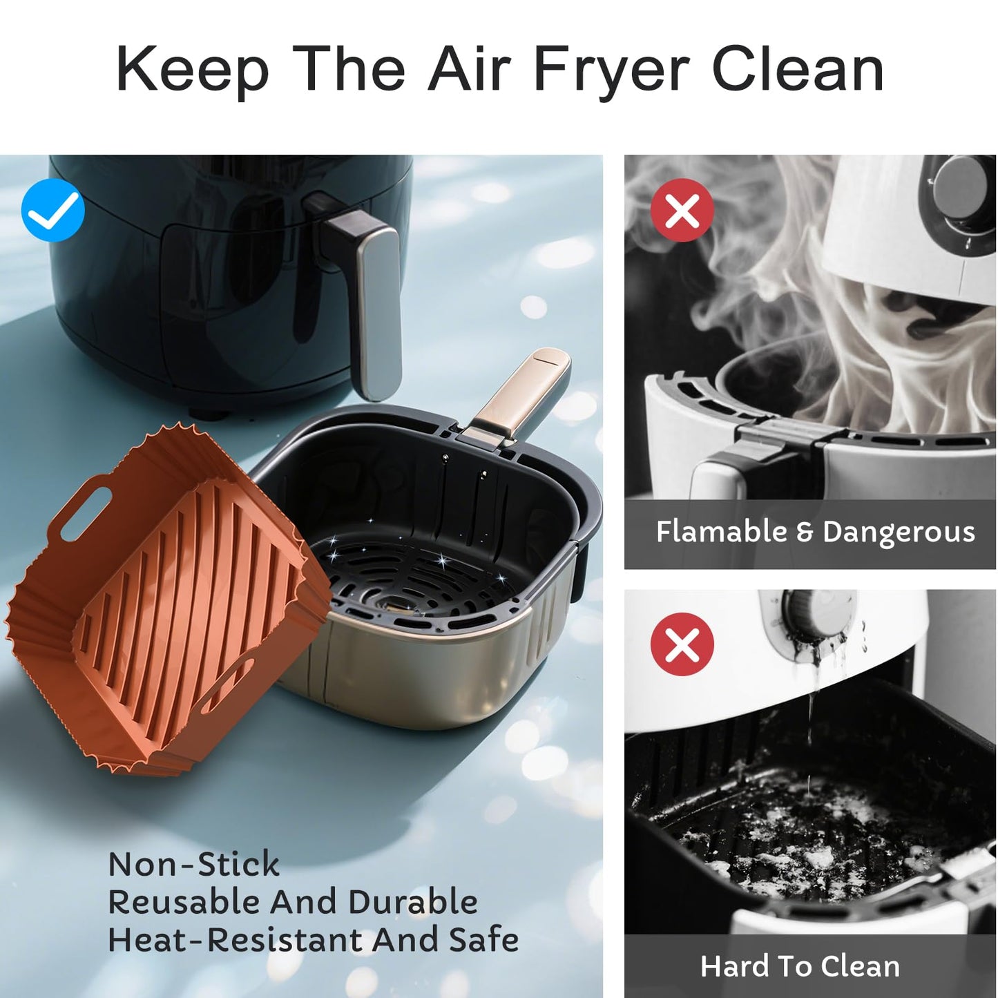 Air Fryer Silicone Liners 2 Pack, Reusable Square Air fryer Basket Liners, 4-7Qt Silicone Baking Tray for Instant Air fryer, Oven Microwave Pot Accessories, Food Grade Kitchen Gadgets