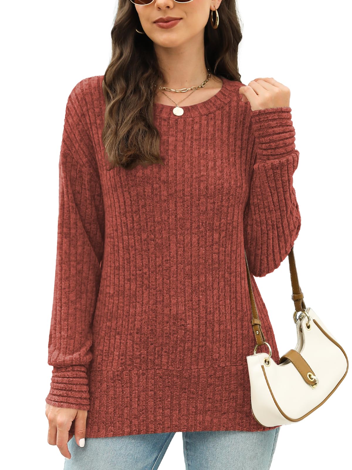 JomeDesign Sweaters for Women Long Sleeve Shirts Crew Neck Sweatshirt Lightweight Casual Tunic Tops