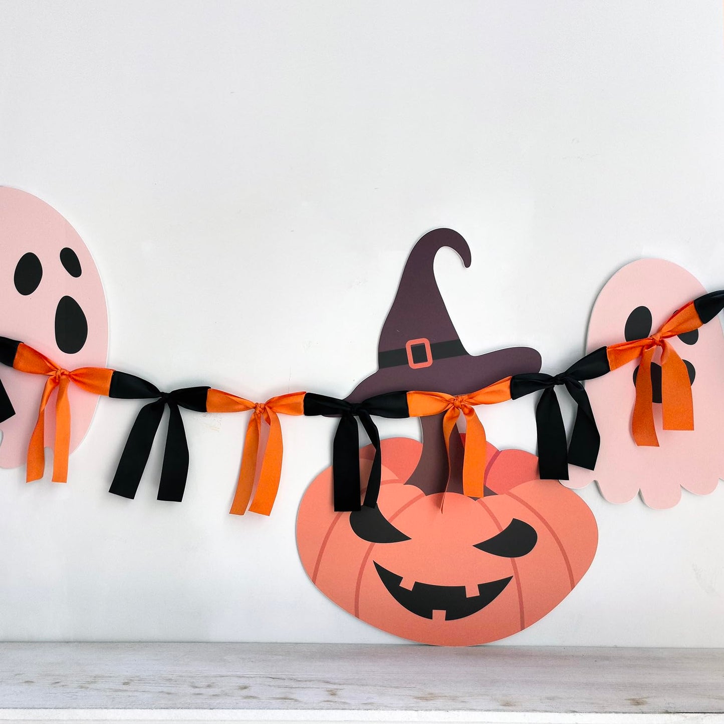 Halloween Stain Bow Garland | 6ft Linking Knot Bow Banner with 3ft Extend Ribbon for Halloween Party Vibes Wreath & Spooky Boo Decor (Orange & Black, 6ft)