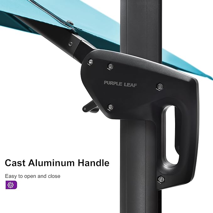 PURPLE LEAF 11.5' X 11.5' Telescopic Patio Umbrella with Base Included Lifting Cantilever Offset Square Large Umbrella for Pool Outdoor Patio Deck Garden Turquiose