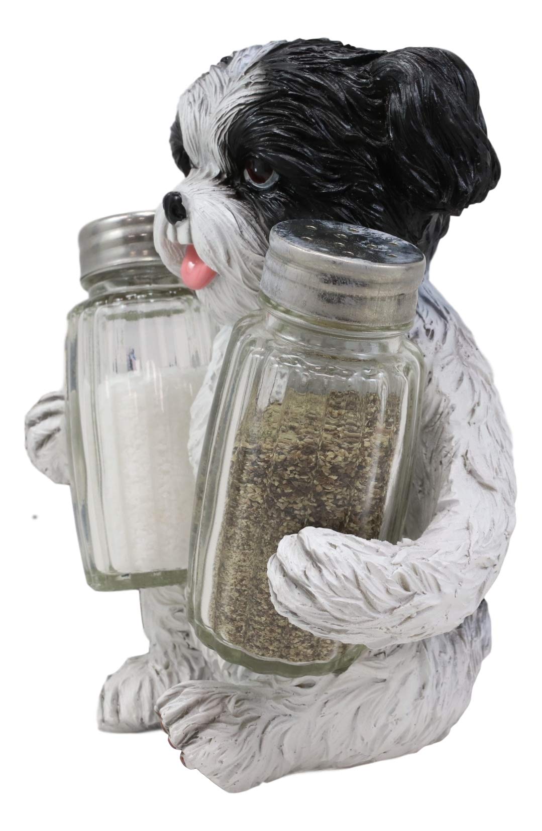 Ebros Gift Realistic Adorable Hugging Pooch Shih Tzu Mini Toy Breed Dog Decorative Glass Salt Pepper Shakers Holder Resin Figurine 6"Tall Animal Pet Pal Kitchen Helper Spice Organizer Accent Statue