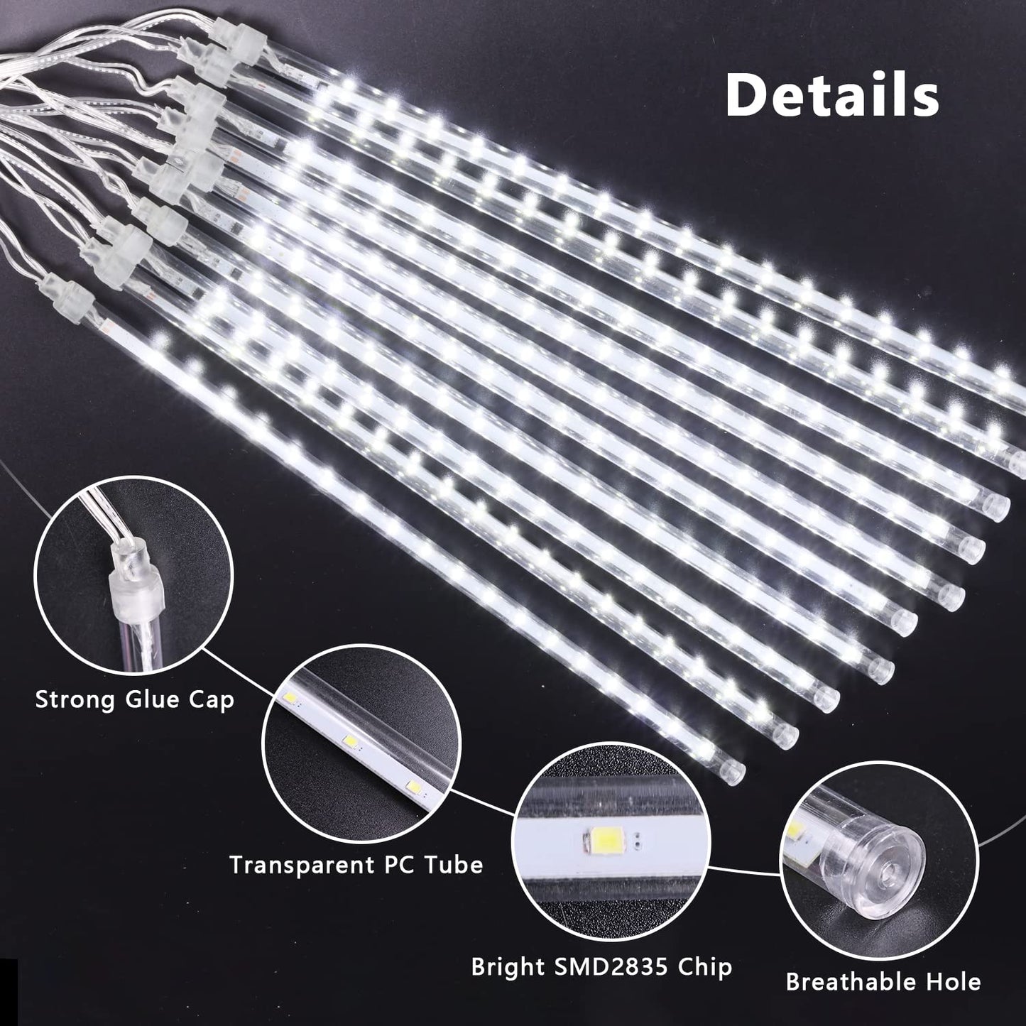Blingstar Meteor Shower Lights - 10 Tube 16 Inch 360 LED Solar Powered Waterproof Falling Rain Lights in Cool White - Perfect for Outdoor Christmas & Halloween Decoration
