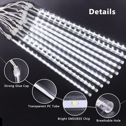 Blingstar Meteor Shower Lights - 10 Tube 16 Inch 360 LED Solar Powered Waterproof Falling Rain Lights in Cool White - Perfect for Outdoor Christmas & Halloween Decoration