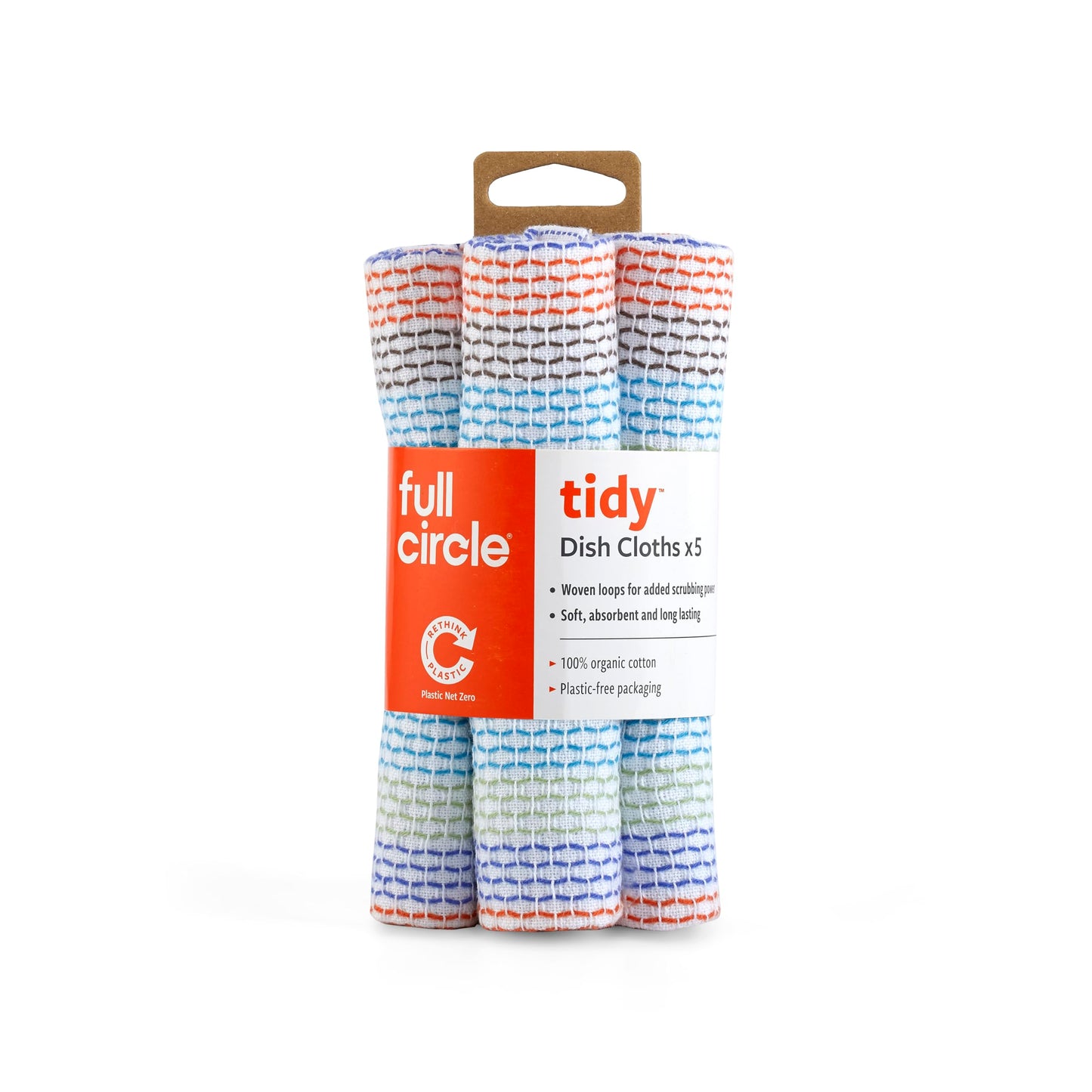 Full Circle Tidy 100% Organic Cotton Dish Cloths, Set of 3, Multicolored