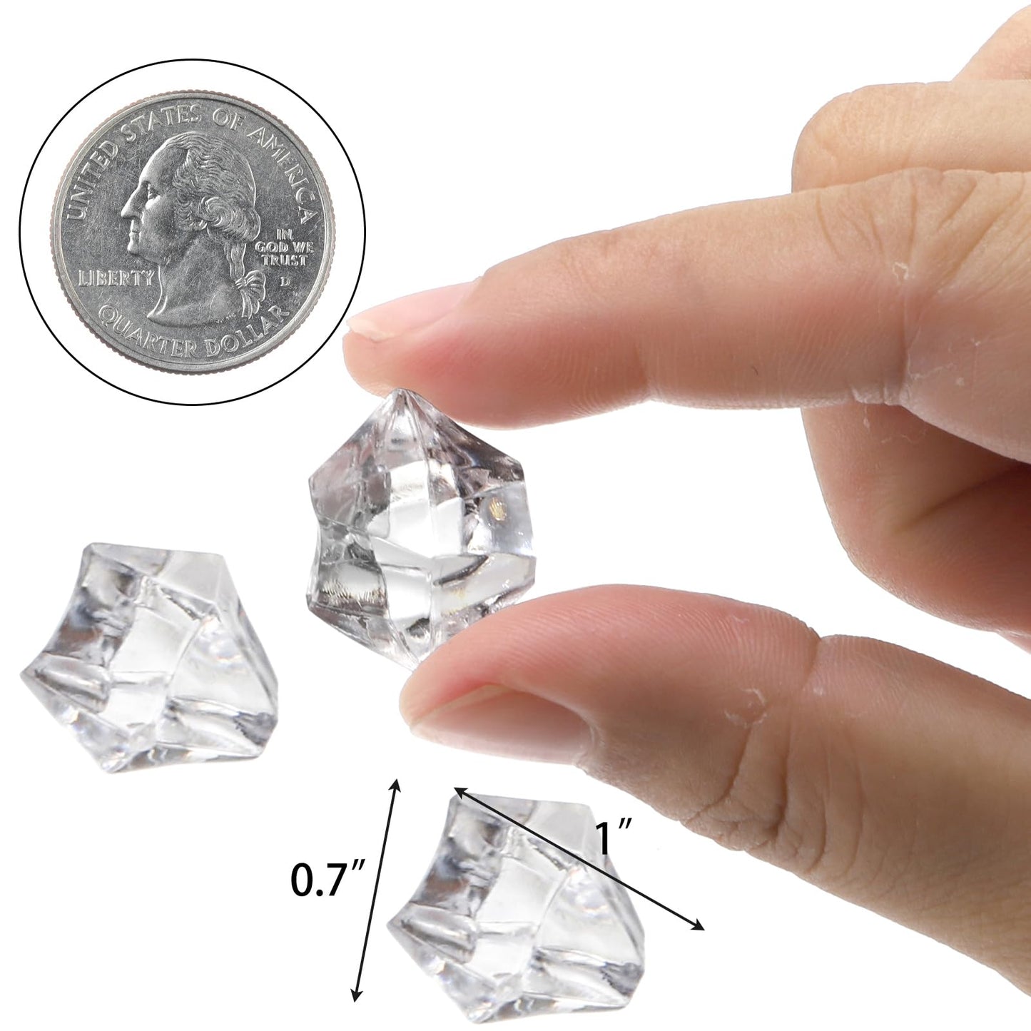 Jucoan 1000 PCS Fake Ice Cubes, 4.5 lbs 1 Inch Irregular Acrylic Crushed Ice Rocks Vase Fillers for 2-3 Quart Vase, Artificial Crystals Diamond Gems for Table Scatters, Wedding Party Centerpieces