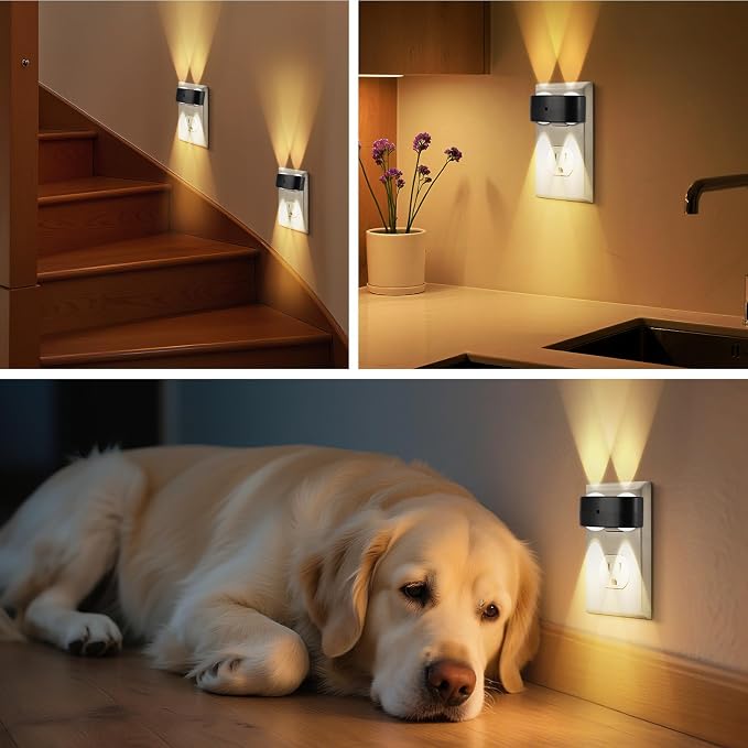 4 Pack LED Plug-in Wall Night Light, 100 Lumens Soft White 3000K, Auto On/Off Dusk to Dawn Sensor, Adjustable Swivel Head for Indoor – Ideal for Hallway, Bathroom, Stairs, Bedroom, Kitchen