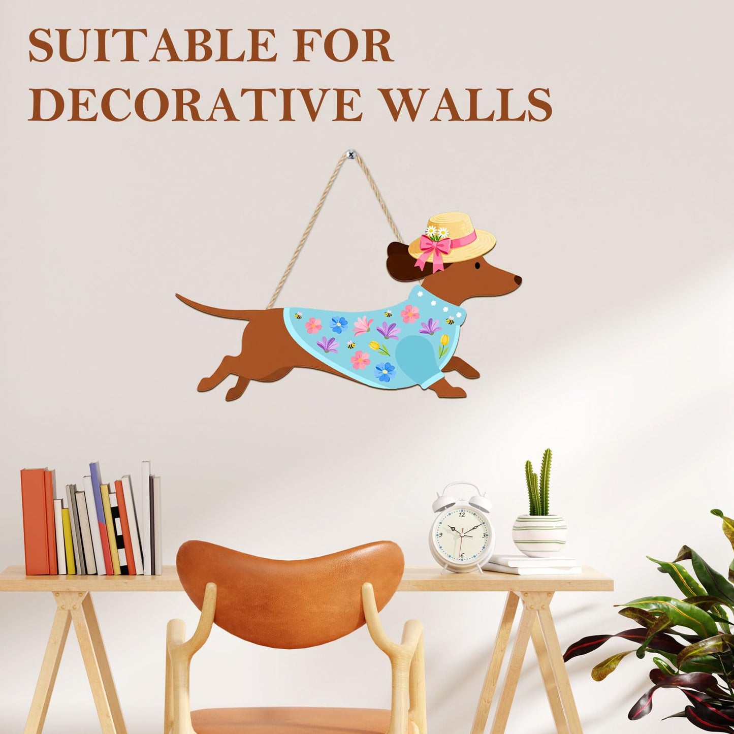 Interchangeable Wooden Dachshund Decoration, Xmas Hanging Wall Door Decor, Changeable Holiday Seasonal Decor and Detachable Hats Welcome Sign, Farmhouse Hanging Sign for Front Door, 16 PCS