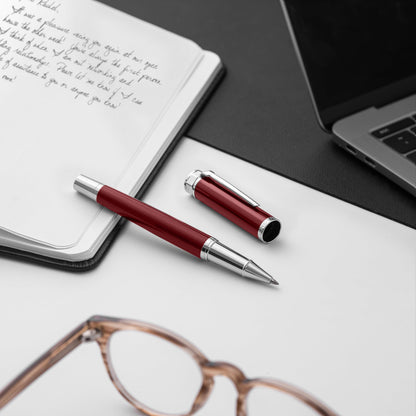 Ellington Pens Luxury Ballpoint Pen – Premium Quality, Smooth Writing Experience, Elegant Design, Includes 2 Ink Refills – Ideal for Professionals and Gift Giving (Red Silver)