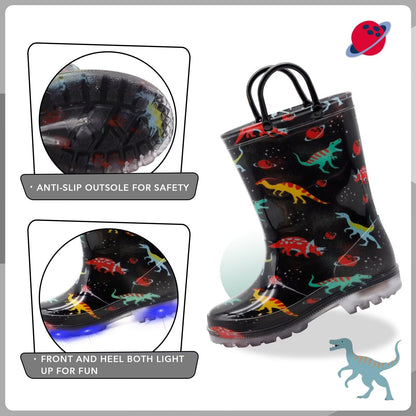 EUXTERPA Girls Boys Unisex Kids Wellies, Light Up Falshing Glitter Child Wellies With Handle for Baby Toddler Children Little Kid Size 12