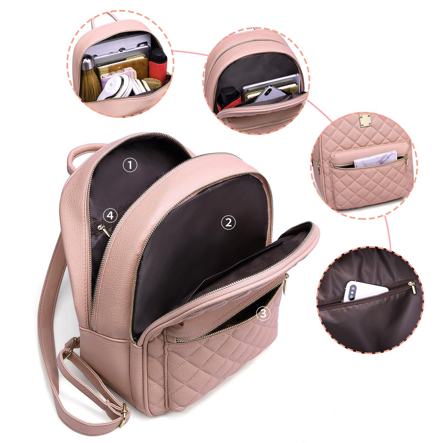 Myhozee Backpack Womens Fashion Leather PU Rucksack Lightweight Daypack School Bag Travel Small Backpack Handbag for Ladies & Girls(Black)