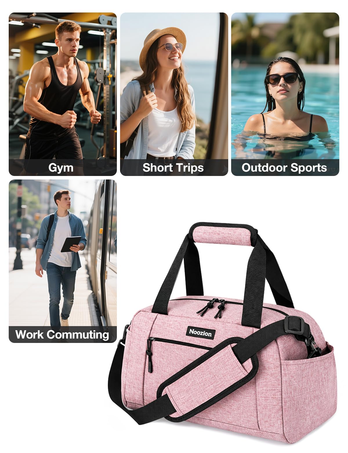 Noozion 14 inch Small Gym Bag for Women & Men, Lightweight Carry On Mini Duffle Bag with Multiple Pockets, Sports Bag for Travel and Workout.