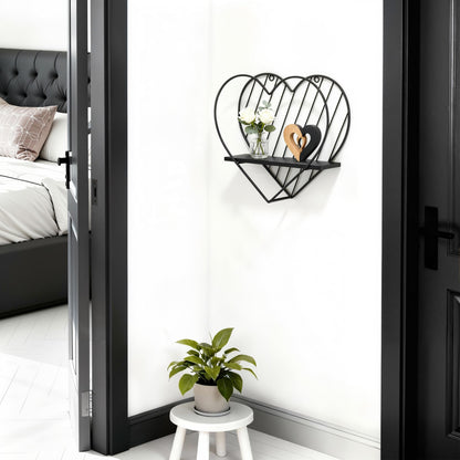 Afuly Floating Shelves - Black Wall Shelf, Heart Shaped Modern Minimalist Storage Rack Organizer for Bedroom, Bathroom, Living Room Home Decor
