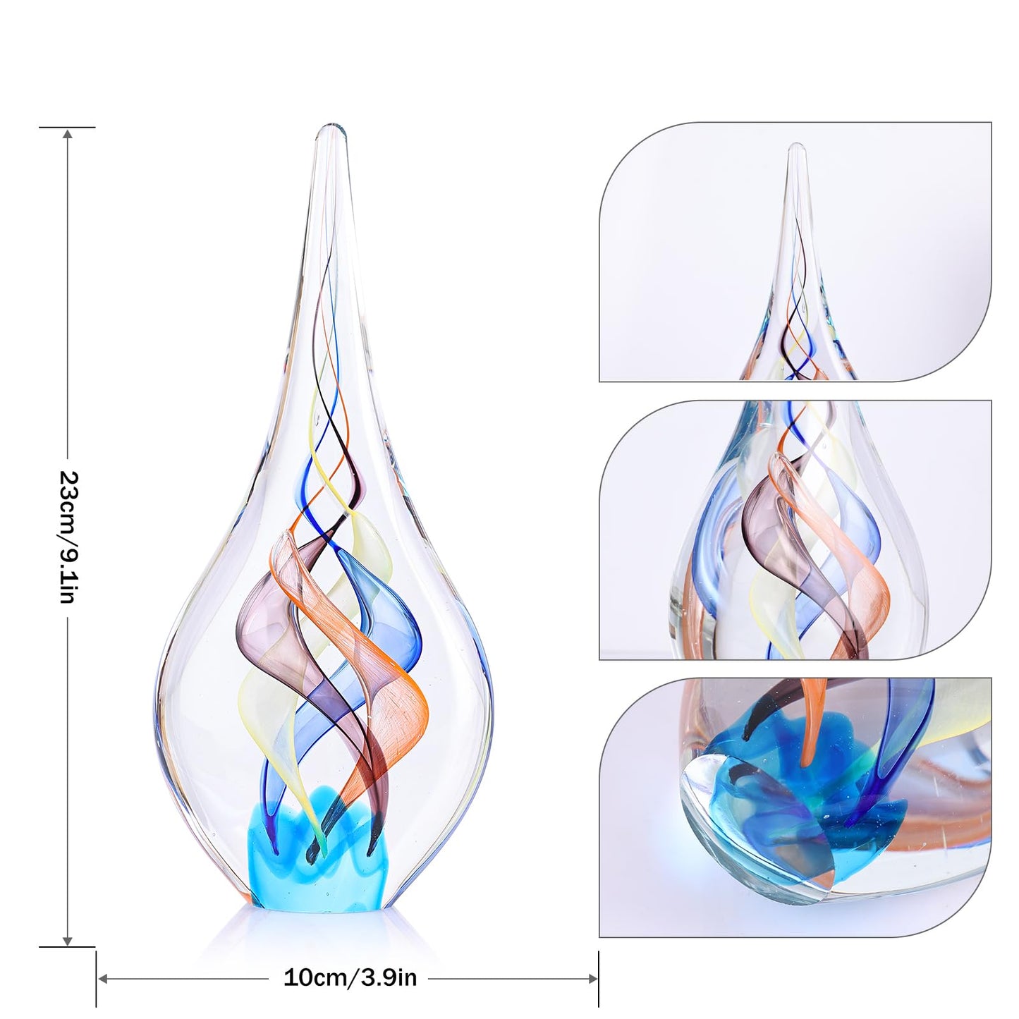 GrivSheen Hand Blown Glass Sculpture, Murano Style Decor, Clear Glass Art Collection Figurines, Teardrop Decorative Statue for Office Shelf, Unique Teardrop Sculpture Paperweight, Beach Room Decor