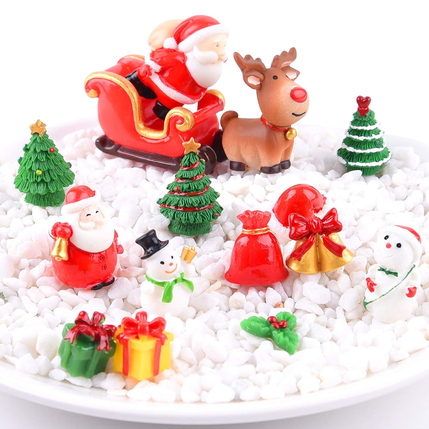MIAHART 40pc Miniature Christmas Ornaments - Mini Resin Micro Landscape Ornaments with Trees, Santa, Snowman, Wreath, Bells for Christmas Party Supplies, Fairy Garden Accessories