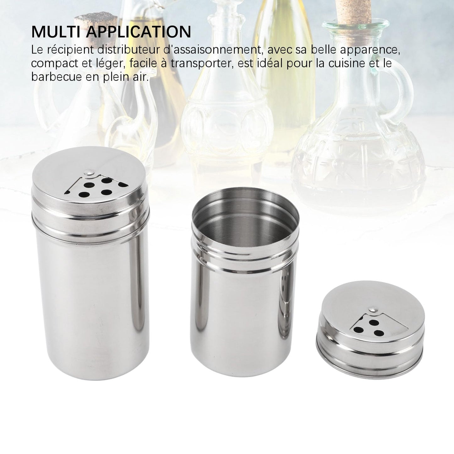OEBUAFI 2 Piece Seasoning Shakers, 304 Stainless Steel Salt and Peppers Shakers with Mesh Sieve for Salt Peppers Sugar, Seasoning Dispenser Container with Adjustable Pour Holes (Type 3)