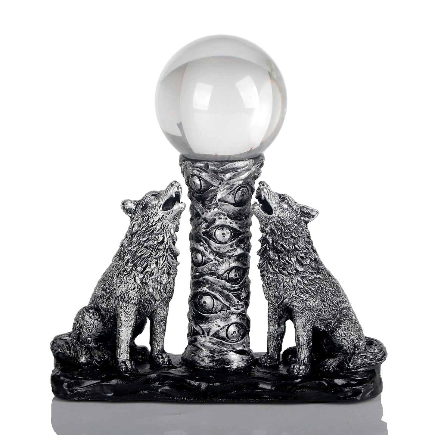 Wisifayardin Two Silver Wolves Figurine Howling Wolf Statue Display Ball Stand Sphere Base Holder for Crystal Ball Glass Ball Pedestal Crystal Sphere Holder