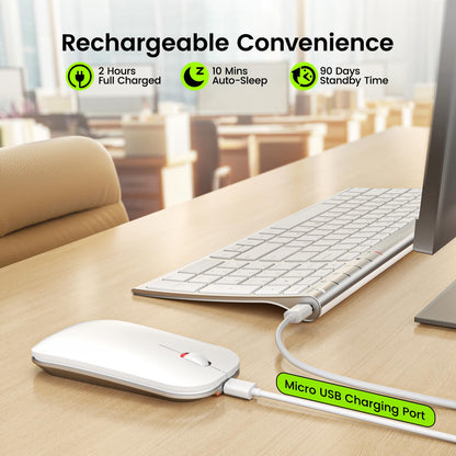 seenda WGJP-031B Wireless Keyboard Mouse Set, Ultra Thin Compact Rechargeable Aluminum Silent Computer Keyboard & Mouse Combo UK QWERTY Layout for Office, Home, Business, Silver White