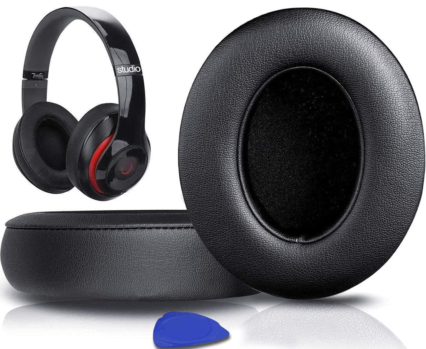 SoloWIT Replacement Ear Pads Cushions for Beats Studio 2 & Studio 3 Wired/Wireless Over-Ear Headphones, Earpads with Soft Protein Leather, Noise Isolation Memory Foam (Black)
