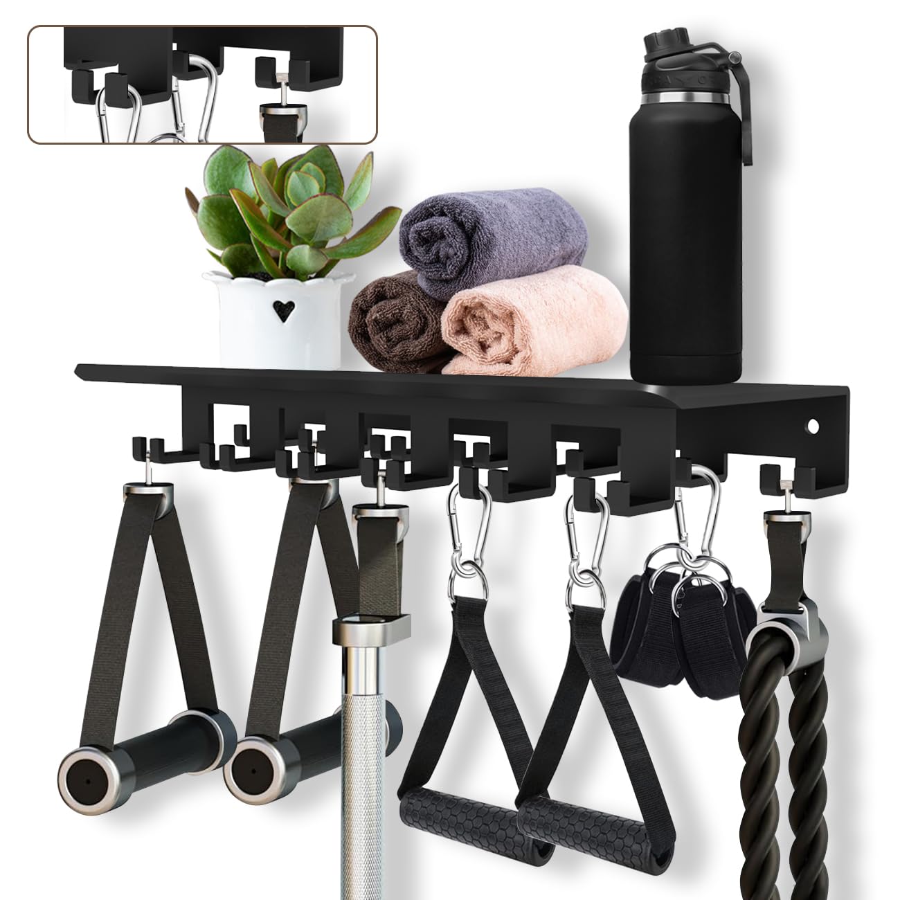 Floating Shelf Organizer Compatible with Tonal Accessories Wall Mount Hanger with Hooks T-Lock Adapters Home Gym Weight wall Storage Equipment Metal Rack Holder Bracket Hanger Black Workout Fitness