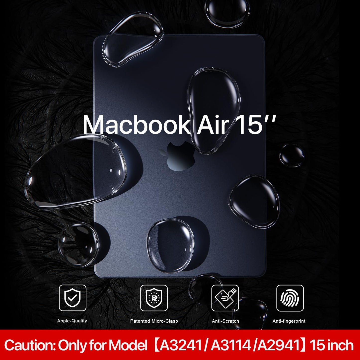 Compatible for MacBook Air 15 inch Case M4 2025 2024 2023 M3 M2 [100% Match Official Color] [Ultra Thin Armor] Protective Hard Shell Matte Cover for Laptop A3241 A3114 A2941 - Midnight Clear