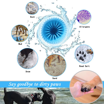 Kabetig Dog Paw Cleaner for Meduim Small Breed Dogs with 3Pcs Absorbent Towels & Graspable Dog Bath Brush (Blue, Medium)