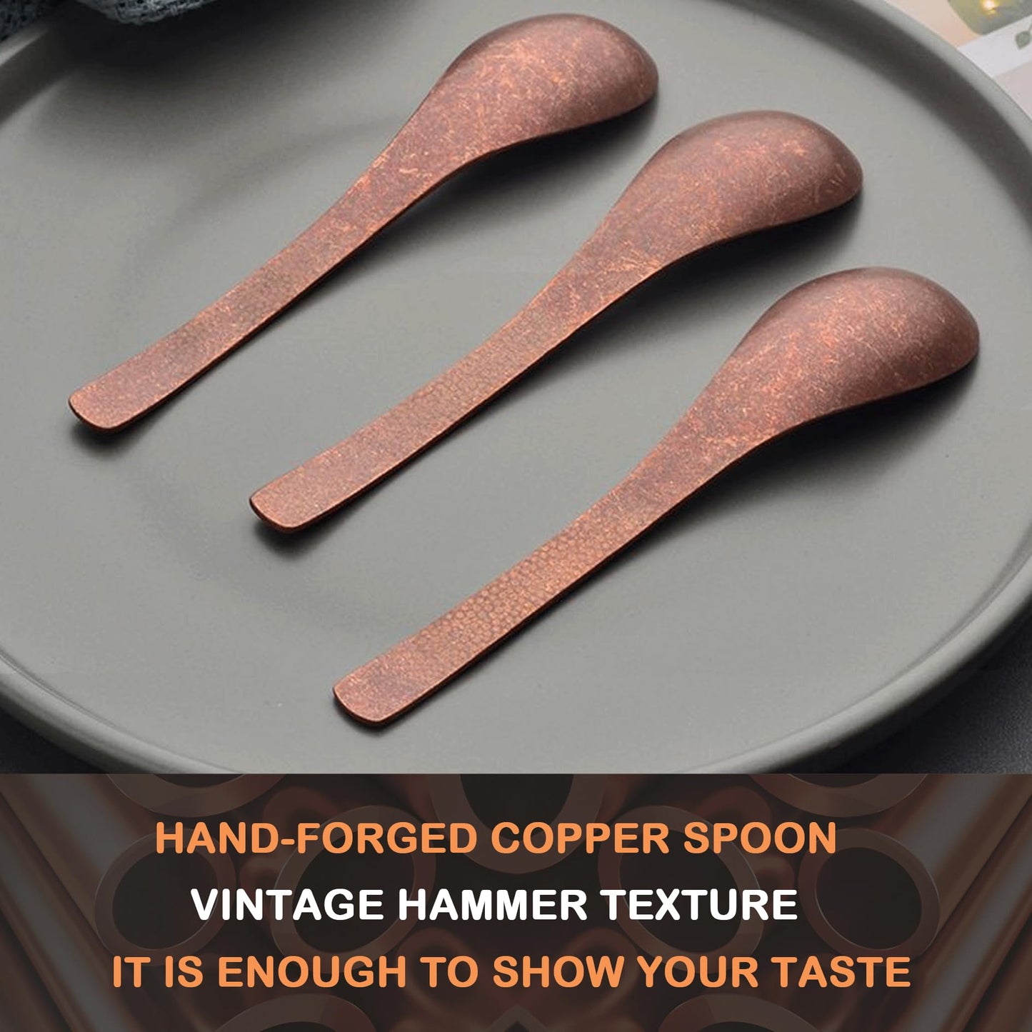 Purecopper-Retro Copper Tableware, Japanese Handmade Hammered Texture Copper Spoon, Suitable for Home and Restaurant - Dessert spoon、Coffee spoon、Teaspoon（1PC)