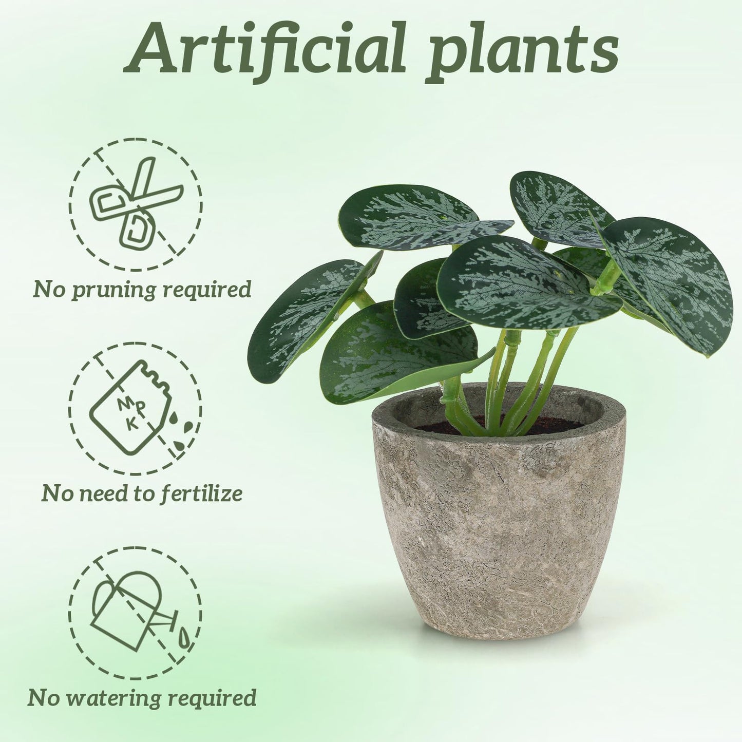 Woration 4Pcs Artificial Plants Potted Small Fake Tropical Faux Greenery Leaves Indoor for Office Desk Shelf Bathroom Home Decorations