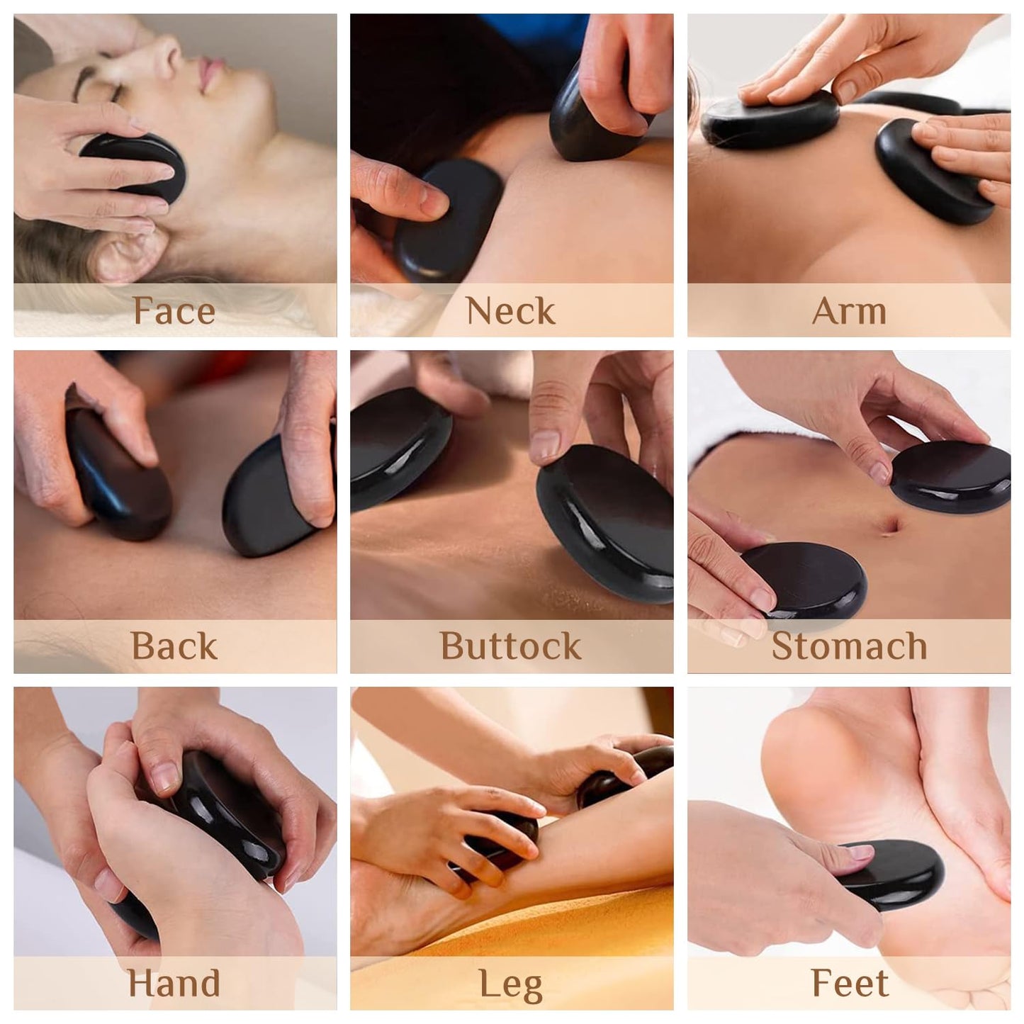 HDYAR Hot Stones Massage Set - 6 Large Oval Basalt Hot Stones Massage Kit, 2.36 * 3.15 Inch Hot Rocks Massage Stones for Professional or Home SPA, Relaxing, Healing, Pain Relief
