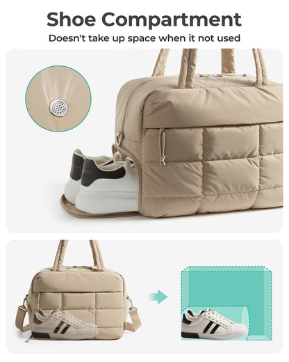 BAGSMART Gym Bag for Women, Carry on Travel Duffel Bag, Water-resistant Weekender with Shoe Compartment for Gym Travel Work, Desert, Medium