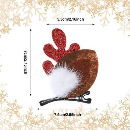 WLLHYF 4PCS Christmas Hair Clip, Cute Xmas Reindeer Antler Hairpin Girl Women Hair Clips Xmas Hair Barrettes with Pom Balls Deer Ear Hair Accessories Festive Party Cosplay Gifts