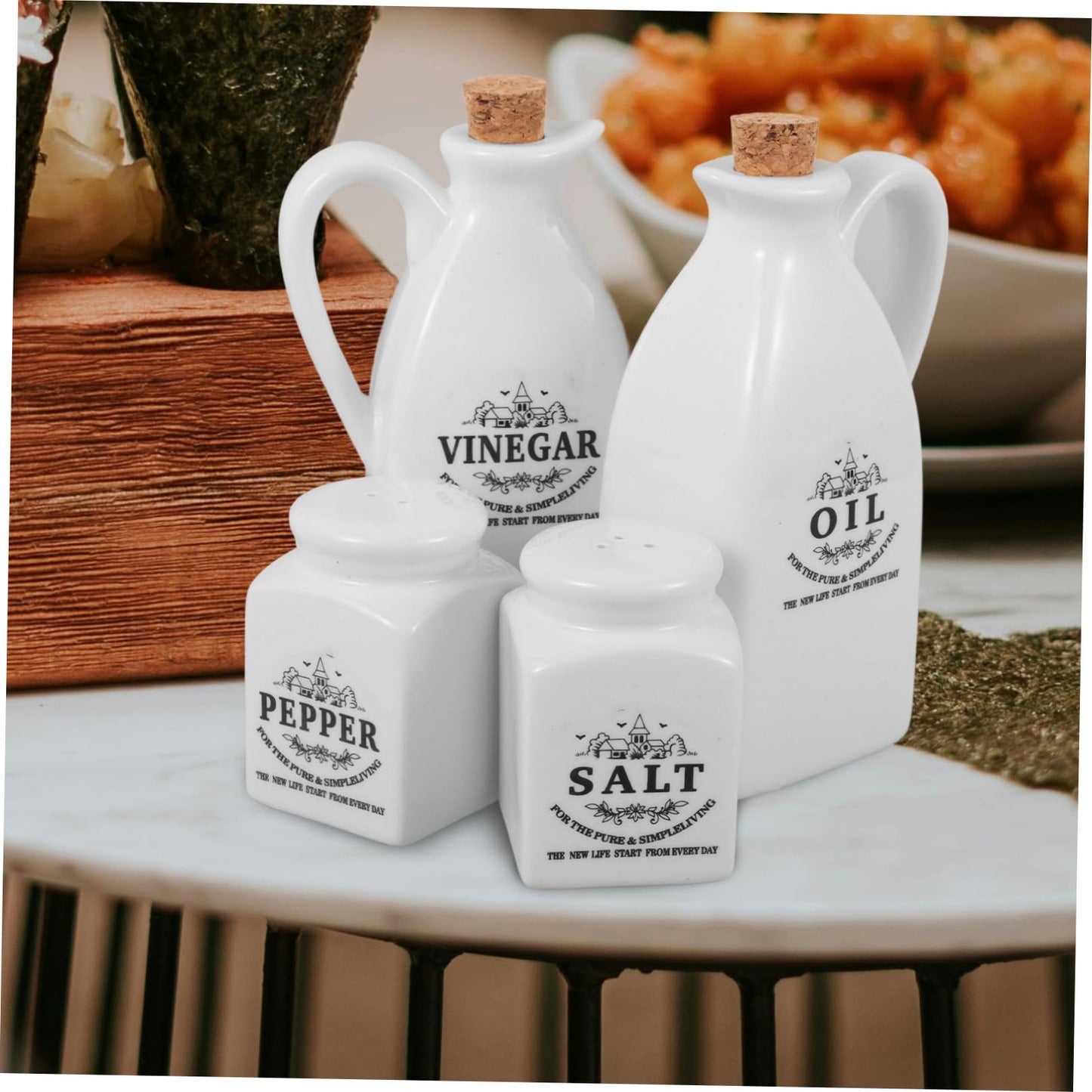STOBAZA Japanese Style Oil and Vinegar Dispenser Set 4-Piece Seasoning Bottle Set for Soy Sauce Vinegar and Oil Ceramic Sauce Container with Cork Stopper for Kitchen Tabletop