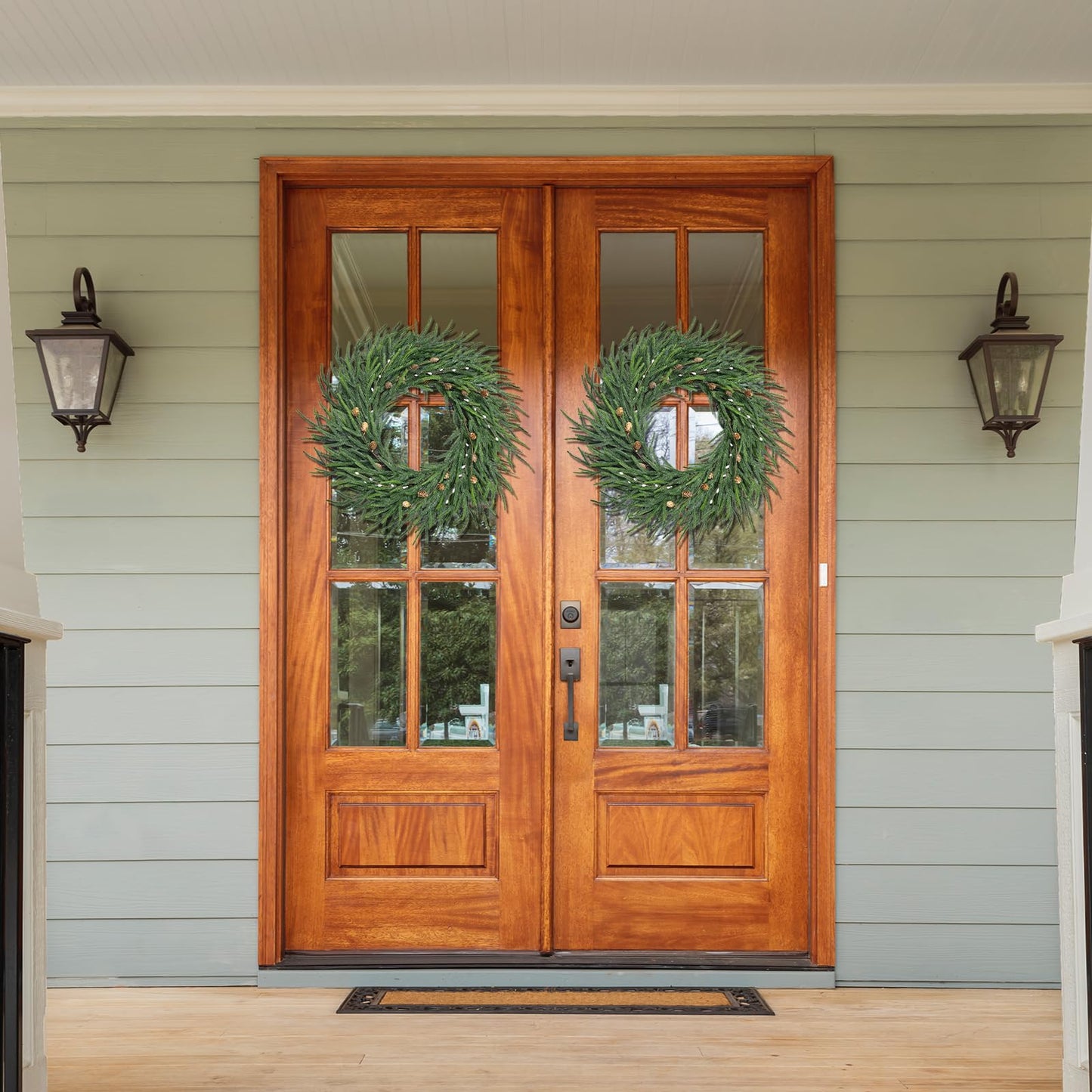 26 Inch Christmas Wreaths for Front Door Christmas Cypress Wreath,Real Touch Pine Wreath with White Berries Artificial Green with Pine Cones for Wall Window Porch