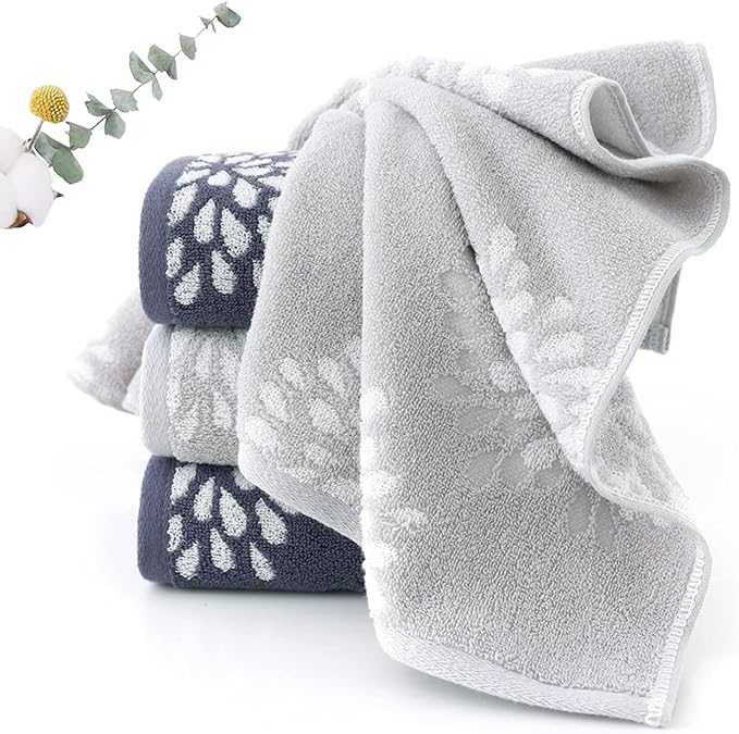 Pidada Hand Towels Set of 4 Hydrangea Floral Pattern 100% Cotton Absorbent Soft