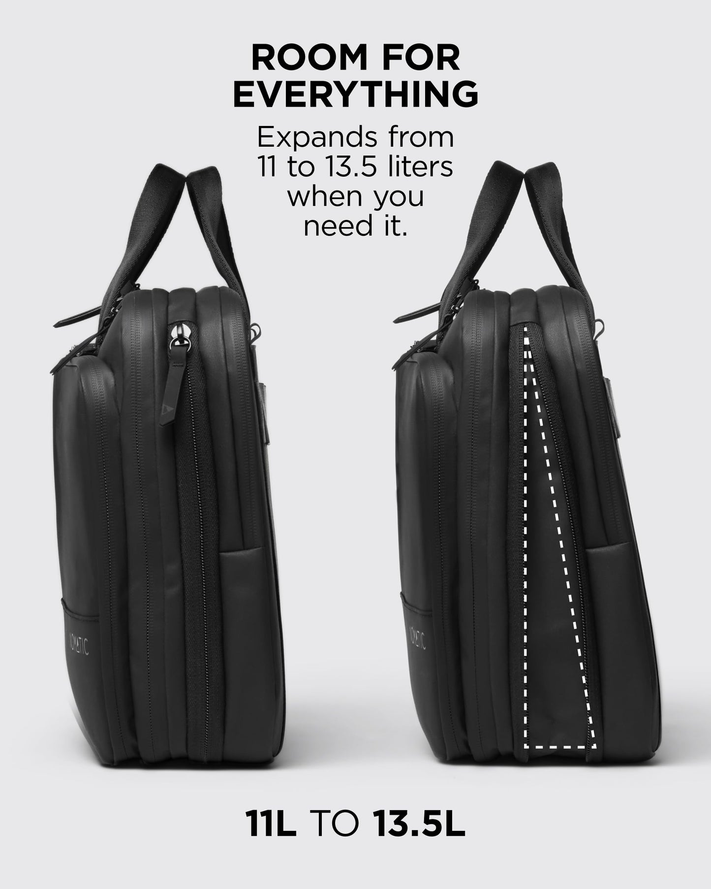 NOMATIC Laptop Bag: Slim Messenger Bag with RFID Pocket, Tech Organizer, Water-Resistant Zippers - 11-13.5L Expansion Design & Laptop Compartment for Work, Travel, or Daily Commute