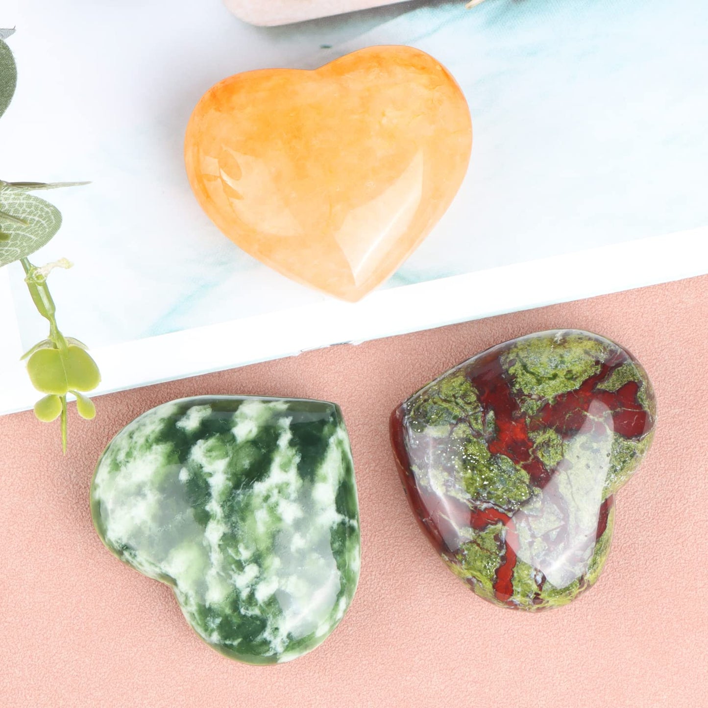 SMQ 60mm Citrine Crystal Heart Shaped Rock Worry Stone Hand Carved Polished Gemstone Pocket Palm Healing Crystal Chakra Love Stones for Balancing Reiki Healing Meditation