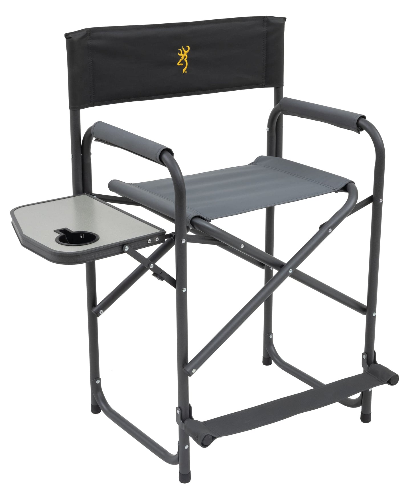 Browning Directors Chair - Outdoor Folding Chairs Made with Durable Fabric and Sturdy Aluminum/Steel Frame, with Extra Tall Seat and Flip-Down Footrest, Plus, Charcoal/Gray