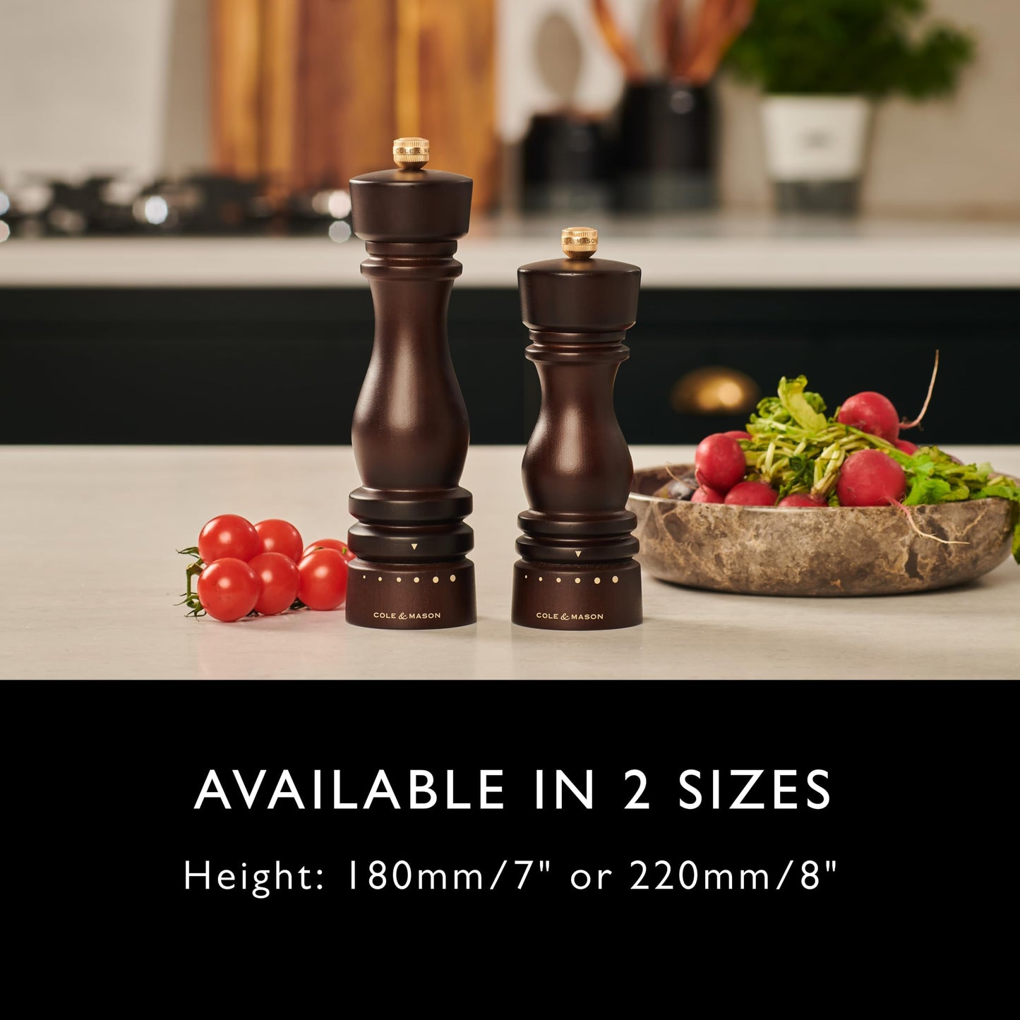 Cole & Mason London Salt and Pepper Mill Gift Set, Grind Select Adjustable Coarseness, Chocolate Wood, 180mm, Refillable Manual Grinder