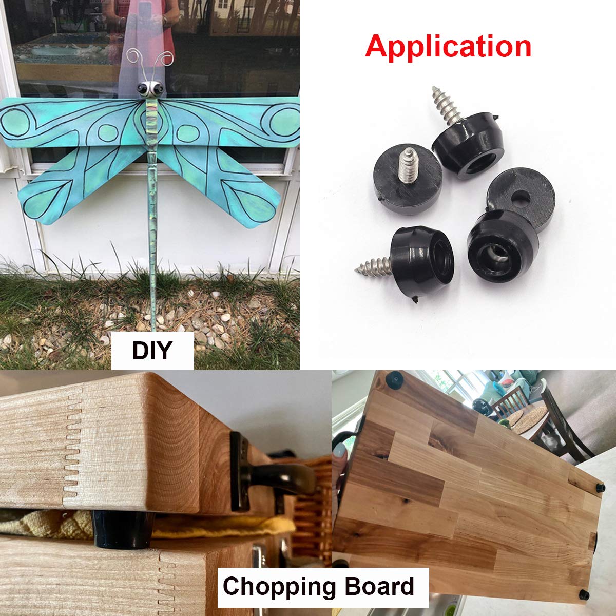 smseace 100PCS(5 Sizes) Rubber Feet for Cutting Board, Built-in Stainless Steel Washer and Screws, Non-Slip Rubber Feet for Furniture, Electronics, Tables, Sofas
