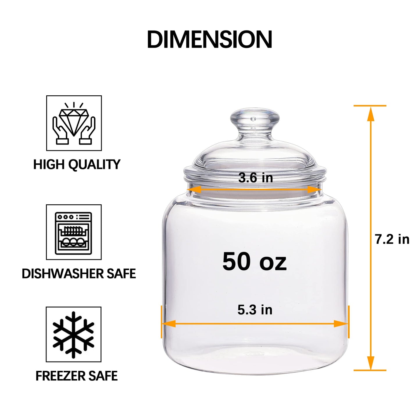 50 oz Small Unbreakable & Dishwasher Safe Airtight Food Storage Jar | Premium Plastic Shatterproof Apothecary Jars | An ideal Canister Container for Coffee, Cereal, Tea, Spices, Snack, Bath Salt