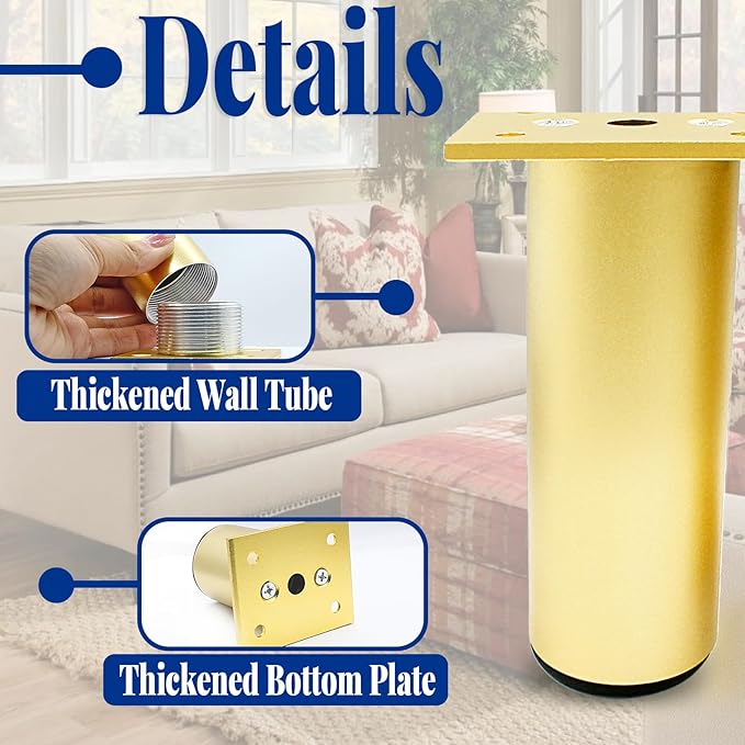 Set of 4 Aluminum Alloy Furniture Legs 4 Inch Height, 1.5 Inch Diameter